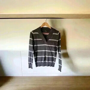 Gap Knit Sweater Men's Long-sleeve V-neck Stripes Grey Size S
